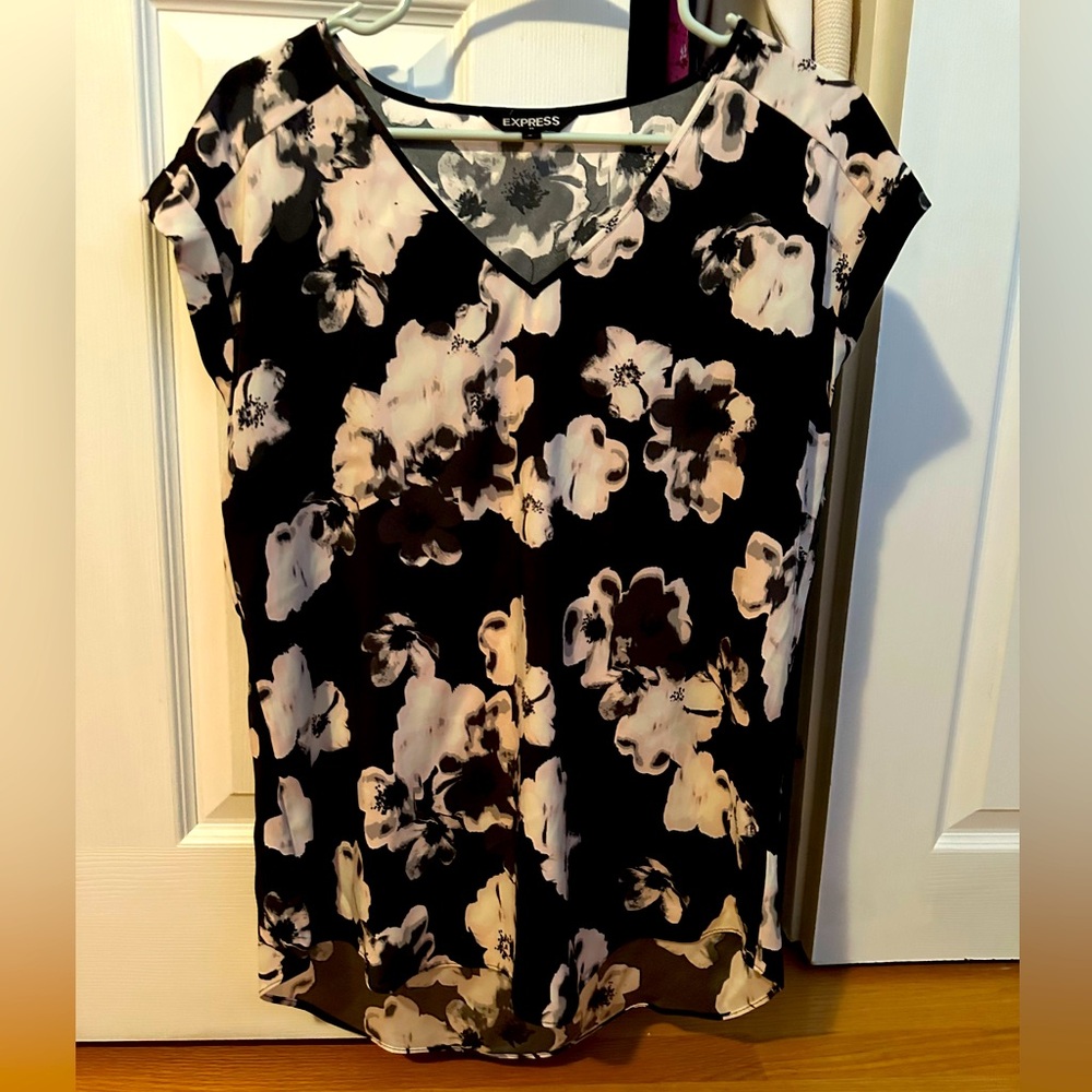 Women’s Express blouse/shirt - black with pink florals